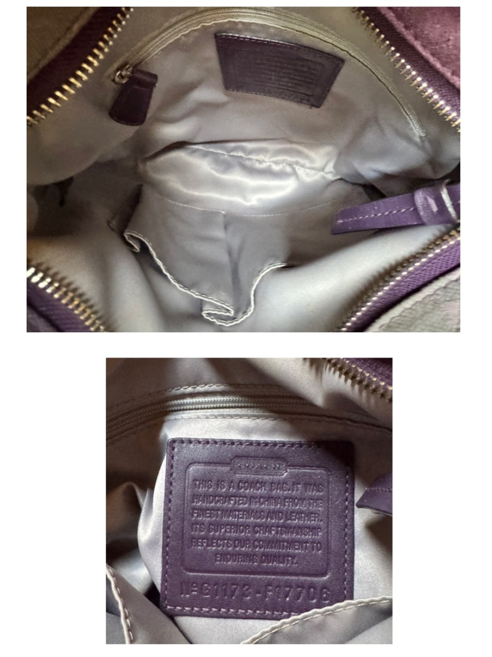 ๐ด Coach Vtg F17706 Gallery Signature Patchwork Purple Leather Suede Shoulder Bag - Picture 16 of 17